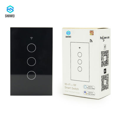OEM 110V American Black Touch 3 Gang 3-drożny inteligentny przełącznik Sterowanie głosem TuyaAPP Alexa Google Home